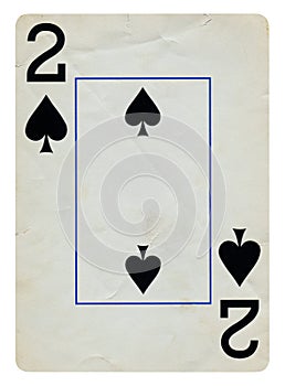 Two of Spades Vintage playing card - isolated on white