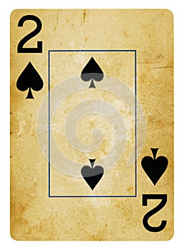 Two of Spades Vintage playing card - isolated on white