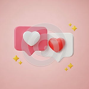 Two Speech Bubbles with Hearts and Sparkles on Pink Background love like