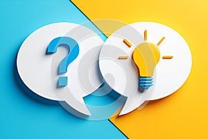 Question mark and light bulb conversation idea