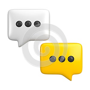 Two speech bubbles symbol for chat on social media icon isolated. Chat bubble up message comment dialog. 3d rendering