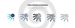 Two spermatozoon icon in different style vector illustration. two colored and black two spermatozoon vector icons designed in