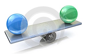 Two spheres in balance. 3d rendered illustration