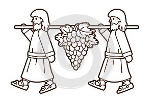 Two Spies of Israel Carrying Grapes of Canaan Cartoon Graphic Vector