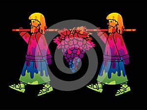 Two Spies of Israel Carrying Grapes of Canaan Cartoon Graphic Vector