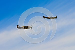 Two Spitfires flying in formation