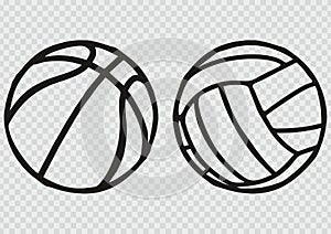 Two sports balls, volleyball and basketball ball, symbols, eps.