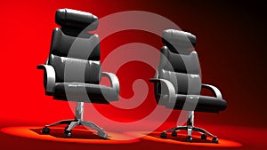 Two Spotlighted Business Chairs On Red Background