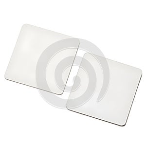 Two square blank stickers isolated on white background
