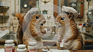 Two Squirrels in a Kitchen