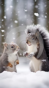 Two squirrels in the snow, AI