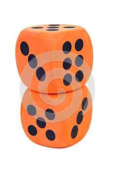 Two stacked orange dices