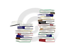 Two stacks of books isolated on the white background, vector illustration
