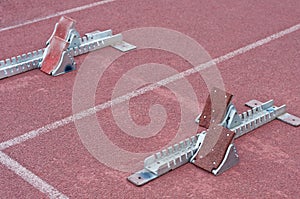 Two starting block in track