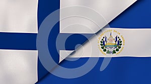 The flags of Finland and El Salvador. News, reportage, business background. 3d illustration photo