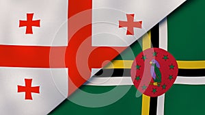 Vlajky z gruzínsko a dominika. reportáž obchod.  trojrozměrný ilustrace 