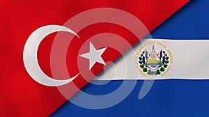 The flags of Turkey and El Salvador. News, reportage, business background. 3d illustration photo