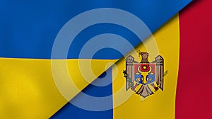 The flags of Ukraine and Moldova. News, reportage, business background. 3d illustration photo