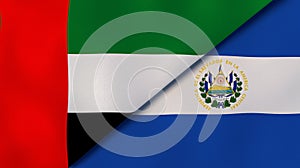 The flags of United Arab Emirates and El Salvador. News, reportage, business background. 3d illustration photo