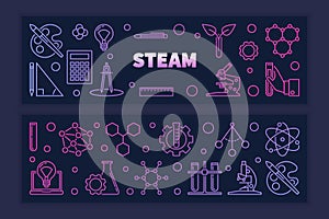 Two STEAM vector colored creative outline horizontal banners