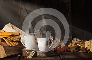 Two Steaming Cups Coffee