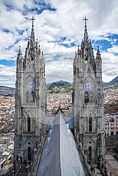 Two steeples of the Basilica of Quito