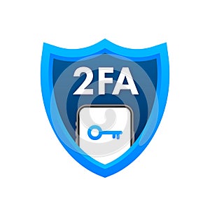 Two step authentication 2fa, flat cartoon smartphone and computer safety login or signin. Vector stock illustration.