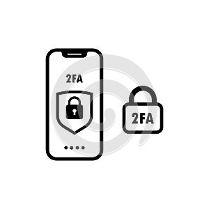 Two step authentication icon illustration. 2fa icon password secure. Smartphone safety login or signin. Vector illustration