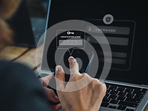 Two steps authentication 2FA concept. 2023, Verification code and key icon alert on smart phone while using computer.