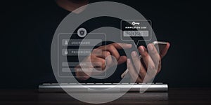 Two steps authentication or 2FA concept. 2023 Verification code and key icon on smart phone screen.