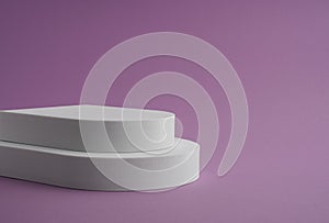 Two steps white podium platform on purple background with copy space