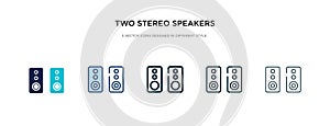 Two stereo speakers icon in different style vector illustration. two colored and black two stereo speakers vector icons designed