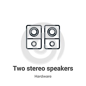 Two stereo speakers outline vector icon. Thin line black two stereo speakers icon, flat vector simple element illustration from