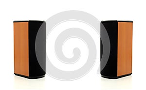 Two stereo wooden speakers