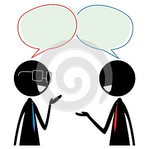 Two Stick Figure Silhouette Business Man Talking with Speech Bubble on their Head