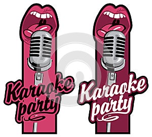 Two stickers for karaoke party with mic and mouth photo