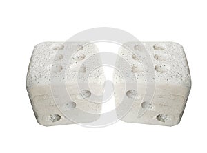 Stone dice isolated on white background.