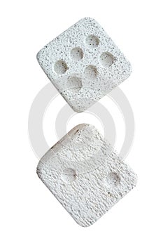 Stone dice isolated on white background.