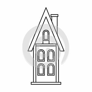 Two storey house with chimney icon, outline style