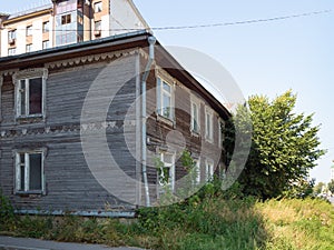 Two-storey wooden urban house in Yoshkar-Ola city photo