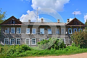 Two-storeyed wooden house on Stepan Razin street in Torzhok city