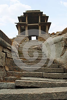 Two storied gateway behind Narasimha Temple. Hampi, Karnataka.