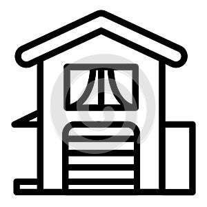 Two-storied house with garage line icon. Home vector illustration isolated on white. Suburban cottage exterior outline