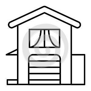 Two-storied house with garage thin line icon. Home vector illustration isolated on white. Suburban cottage exterior