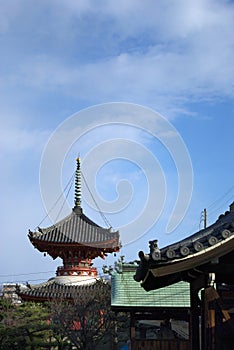 Two-storied pagoda and the winter sky of Japan photo