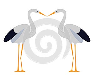 Two storks birds kissing cartoon