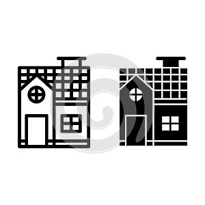 Two-story house line and glyph icon. Small cottage vector illustration isolated on white. Architecture outline style