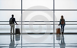 Two strangers looking out the window