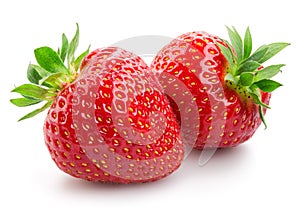 Two strawberries isolated on white background