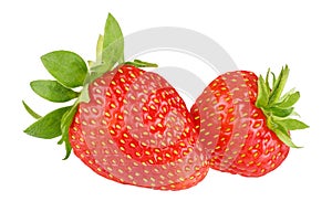 Two strawberries isolated on white background